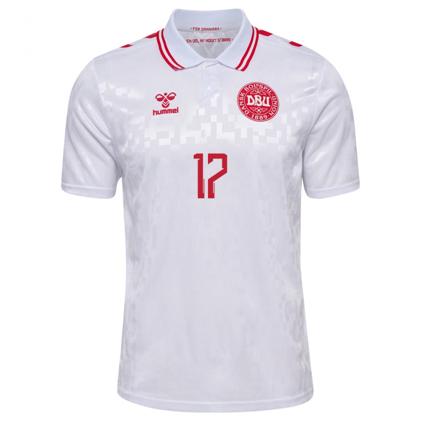 Herren Dänemark Rasmus Düring #17 Weiß Auswärtstrikot Trikot 24-26 T-Shirt Belgien