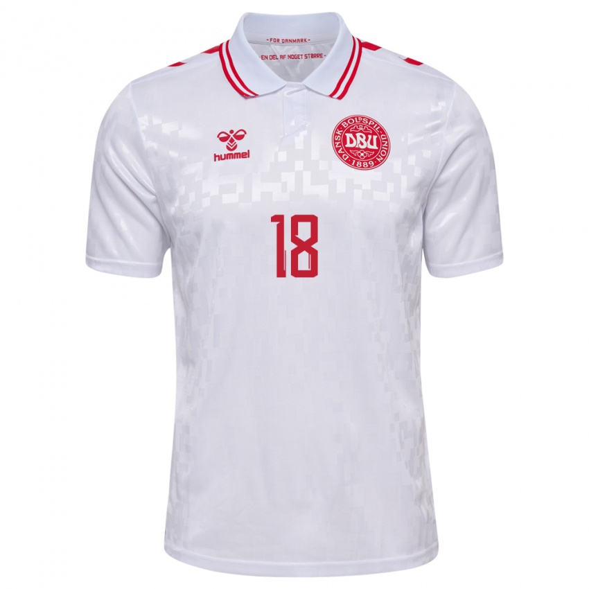 Herren Dänemark Maurits Kjaergaard #18 Weiß Auswärtstrikot Trikot 24-26 T-Shirt Belgien