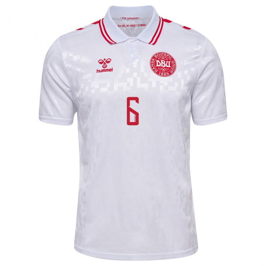 Herren Dänemark Casper Winther #6 Weiß Auswärtstrikot Trikot 24-26 T-Shirt Belgien