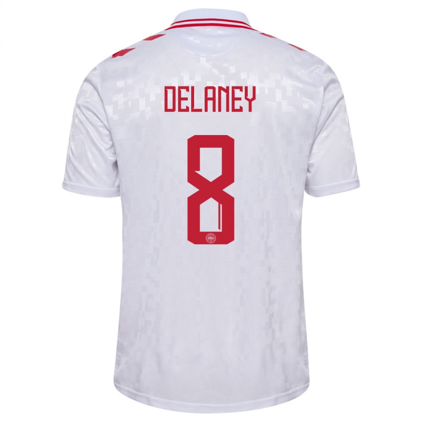 Herren Dänemark Thomas Delaney #8 Weiß Auswärtstrikot Trikot 24-26 T-Shirt Belgien