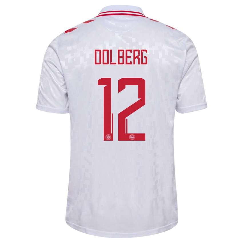 Herren Dänemark Kasper Dolberg #12 Weiß Auswärtstrikot Trikot 24-26 T-Shirt Belgien