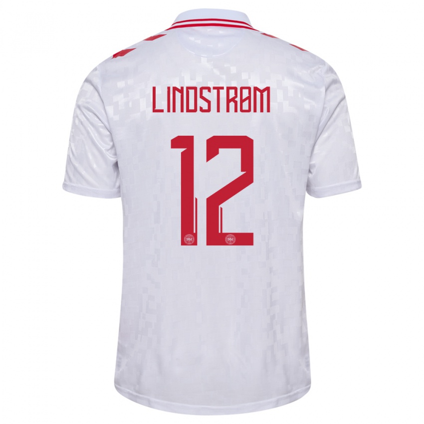 Heren Denemarken Jesper Lindstrom #12 Wit Uitshirt Uittenue 24-26 T-Shirt België