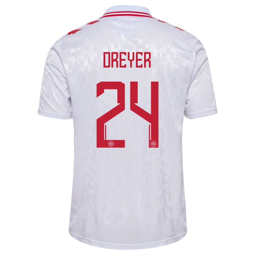 Herren Dänemark Anders Dreyer #21 Weiß Auswärtstrikot Trikot 24-26 T-Shirt Belgien