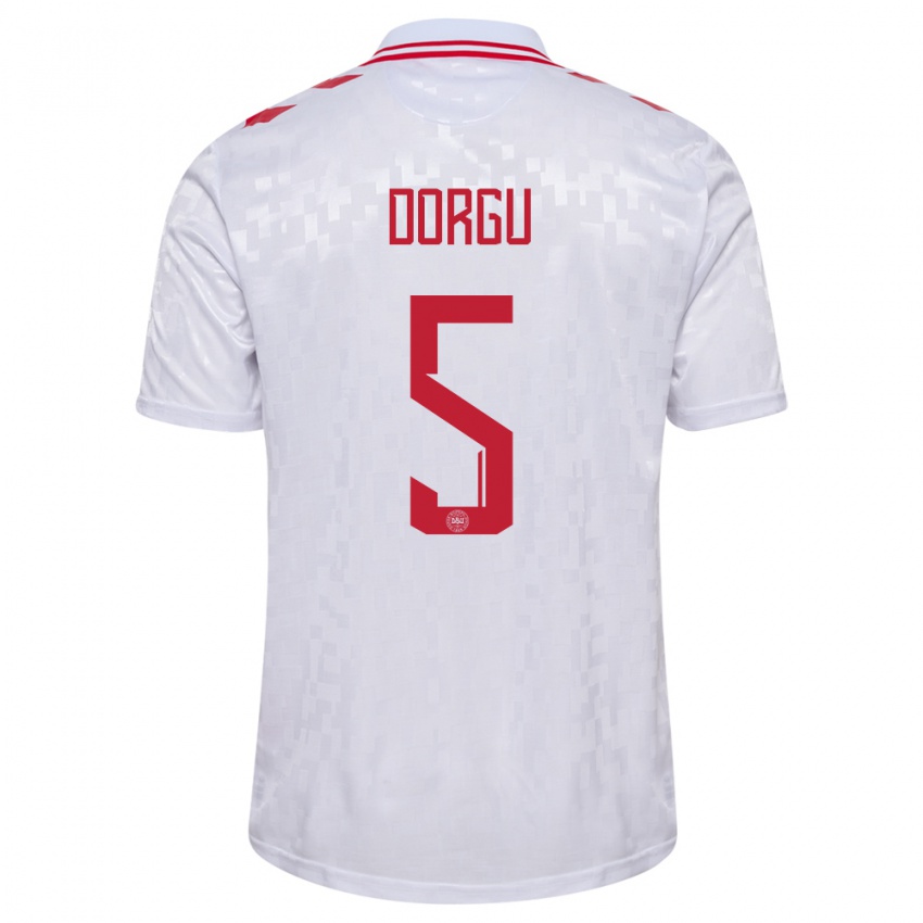 Herren Dänemark Patrick Dorgu #5 Weiß Auswärtstrikot Trikot 24-26 T-Shirt Belgien