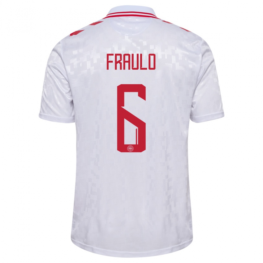 Herren Dänemark Oscar Fraulo #6 Weiß Auswärtstrikot Trikot 24-26 T-Shirt Belgien