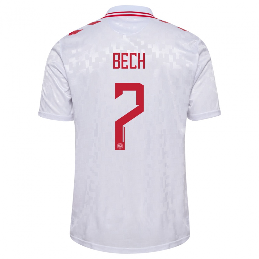 Herren Dänemark Tobias Bech #7 Weiß Auswärtstrikot Trikot 24-26 T-Shirt Belgien