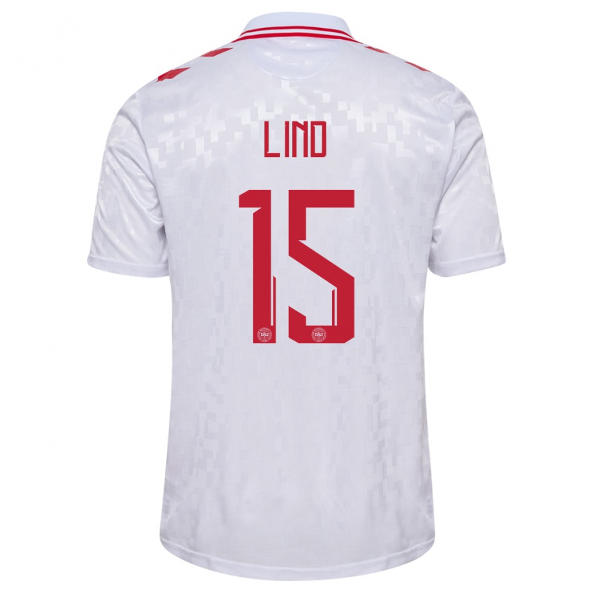 Heren Denemarken Victor Lind #15 Wit Uitshirt Uittenue 24-26 T-Shirt België