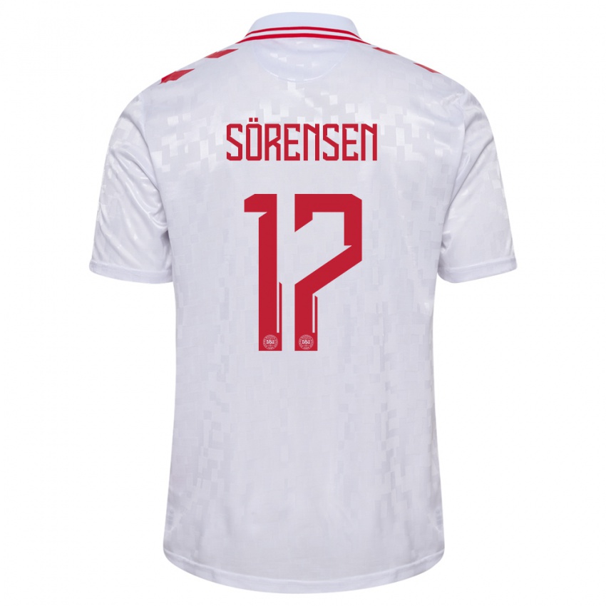 Herren Dänemark Oliver Sörensen #17 Weiß Auswärtstrikot Trikot 24-26 T-Shirt Belgien