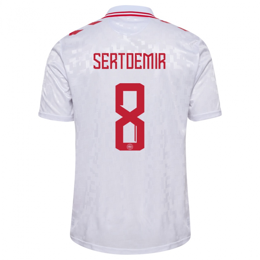 Herren Dänemark Zidan Sertdemir #8 Weiß Auswärtstrikot Trikot 24-26 T-Shirt Belgien