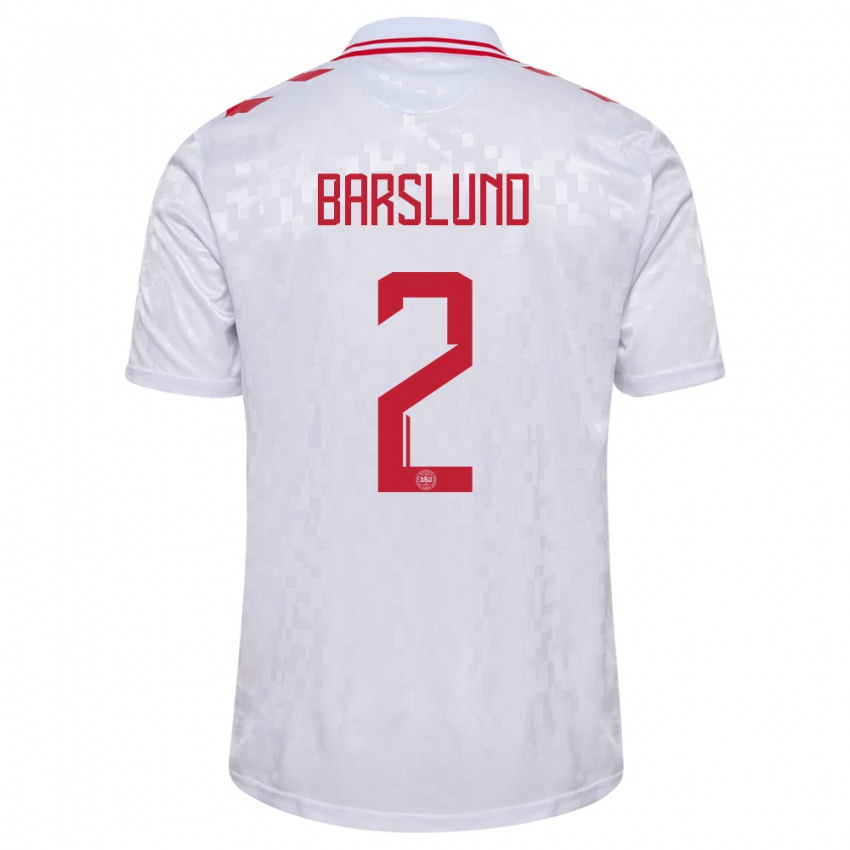 Herren Dänemark Kaare Barslund #2 Weiß Auswärtstrikot Trikot 24-26 T-Shirt Belgien