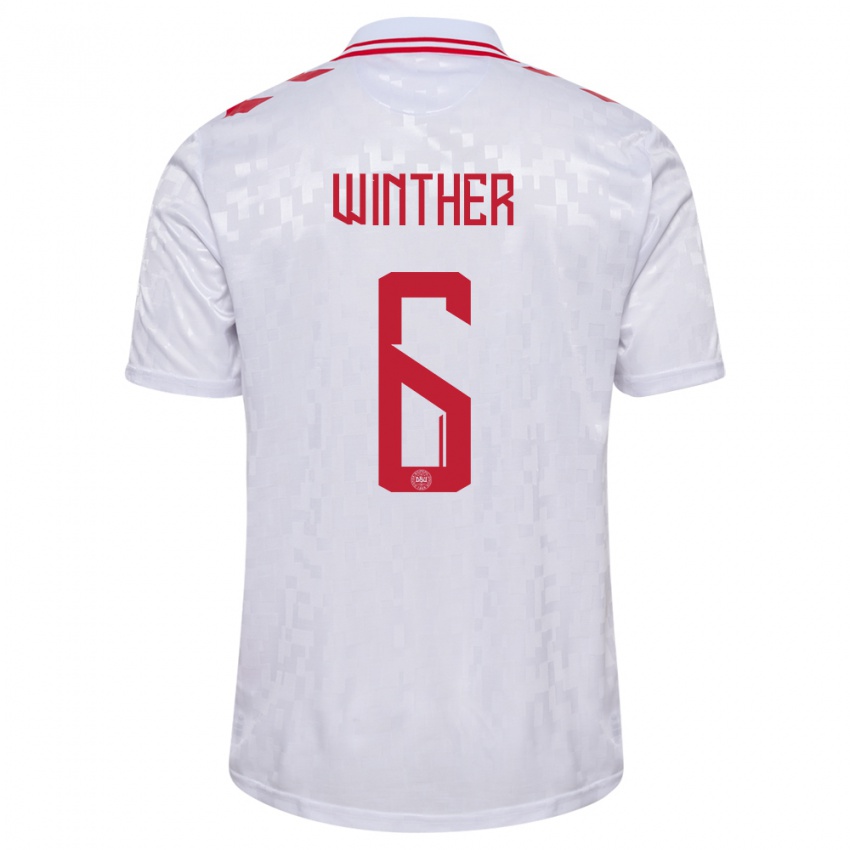 Herren Dänemark Casper Winther #6 Weiß Auswärtstrikot Trikot 24-26 T-Shirt Belgien