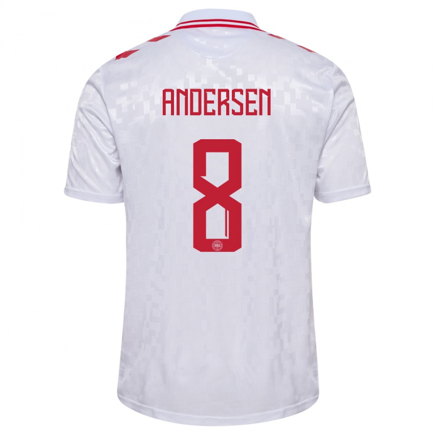 Herren Dänemark Silas Andersen #8 Weiß Auswärtstrikot Trikot 24-26 T-Shirt Belgien