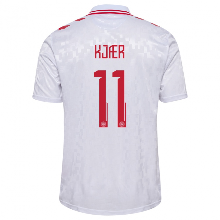 Herren Dänemark Jeppe Kjær #11 Weiß Auswärtstrikot Trikot 24-26 T-Shirt Belgien