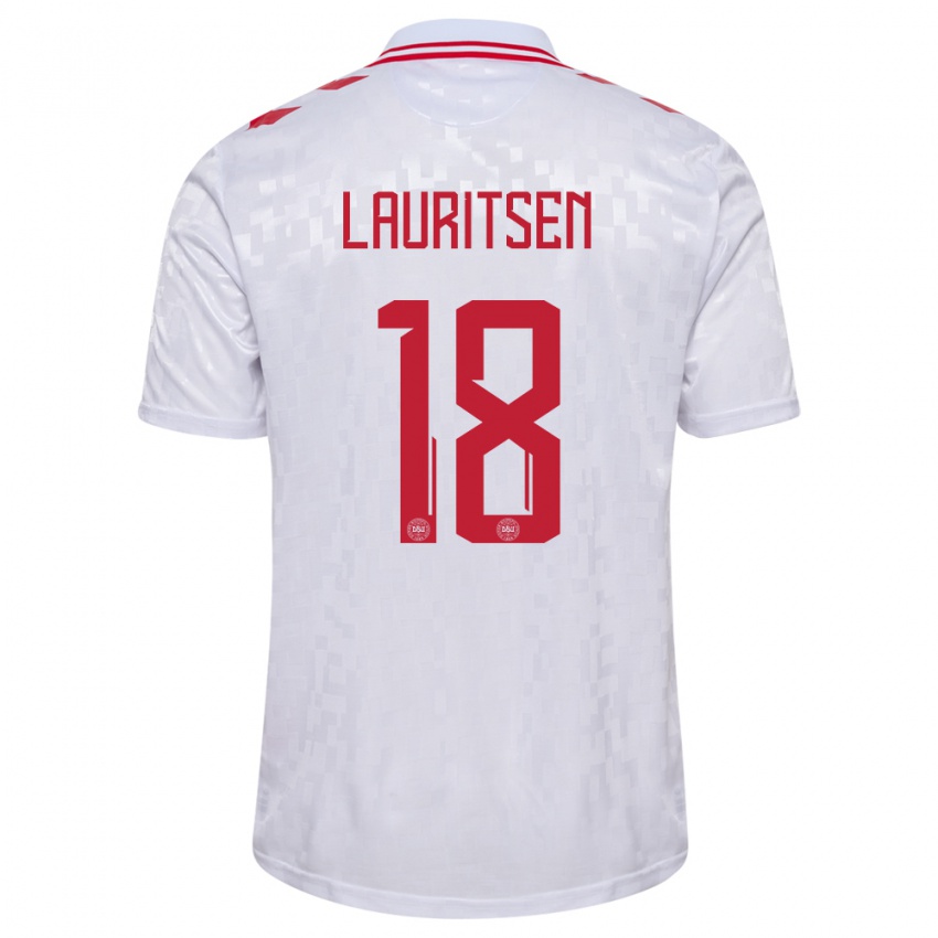 Herren Dänemark Tobias Lauritsen #18 Weiß Auswärtstrikot Trikot 24-26 T-Shirt Belgien