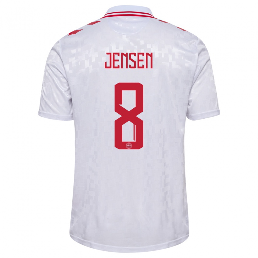 Herren Dänemark Tobias Lund Jensen #8 Weiß Auswärtstrikot Trikot 24-26 T-Shirt Belgien