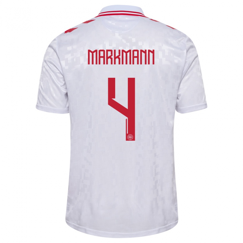 Heren Denemarken Noah Markmann #4 Wit Uitshirt Uittenue 24-26 T-Shirt België