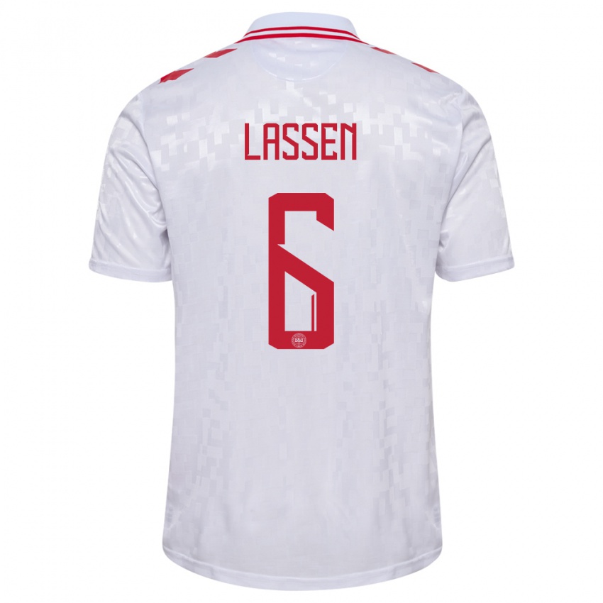 Heren Denemarken Noah Lassen #6 Wit Uitshirt Uittenue 24-26 T-Shirt België