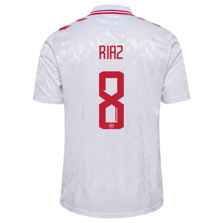 Herren Dänemark Danial Riaz #8 Weiß Auswärtstrikot Trikot 24-26 T-Shirt Belgien