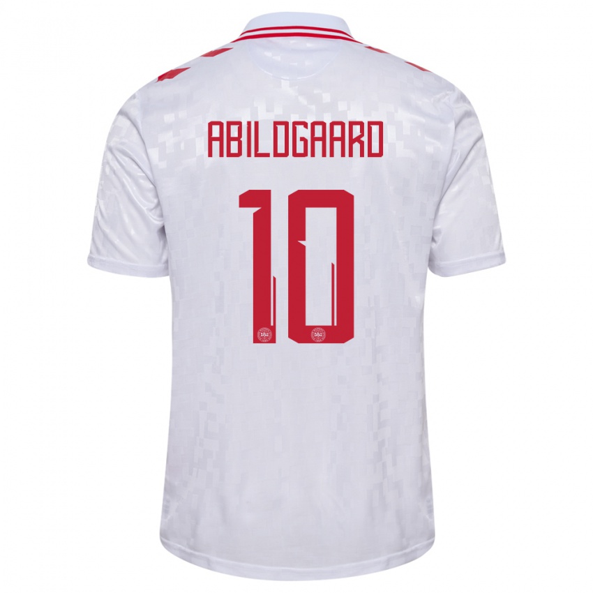 Herren Dänemark Lasse Abildgaard #10 Weiß Auswärtstrikot Trikot 24-26 T-Shirt Belgien