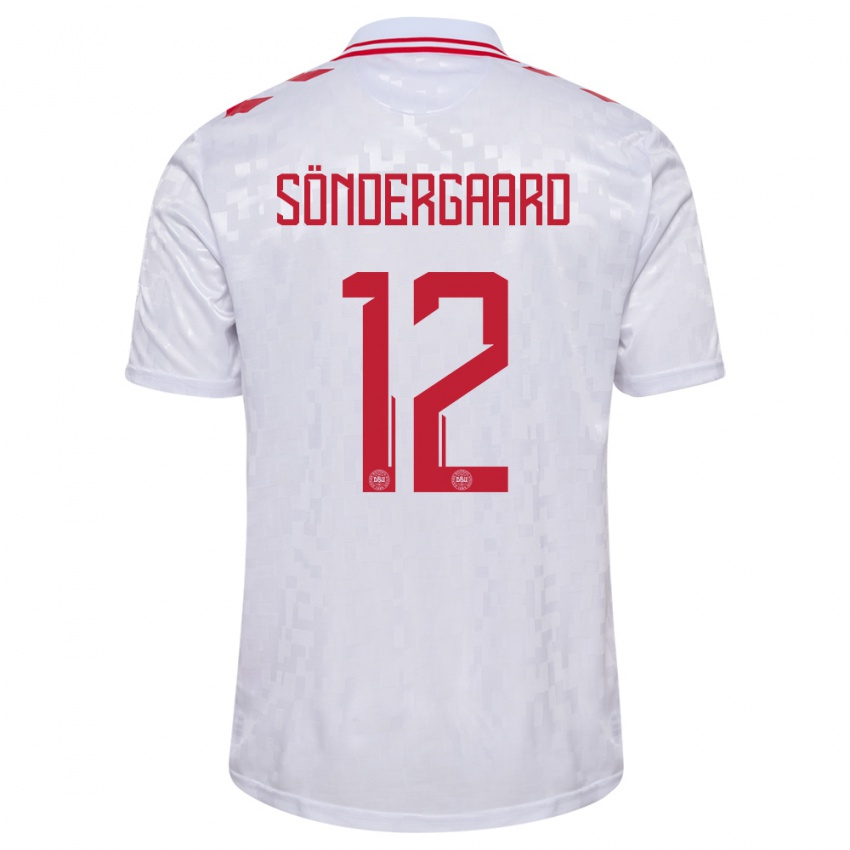 Heren Denemarken Philip Söndergaard #12 Wit Uitshirt Uittenue 24-26 T-Shirt België