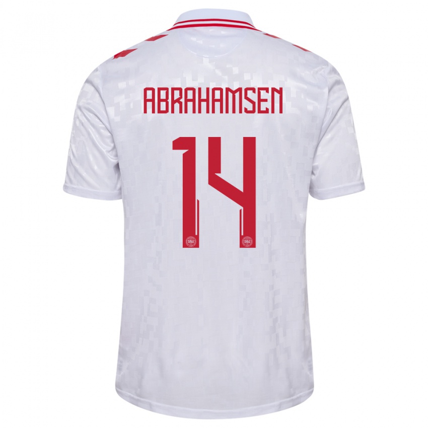 Heren Denemarken Mads Abrahamsen #14 Wit Uitshirt Uittenue 24-26 T-Shirt België