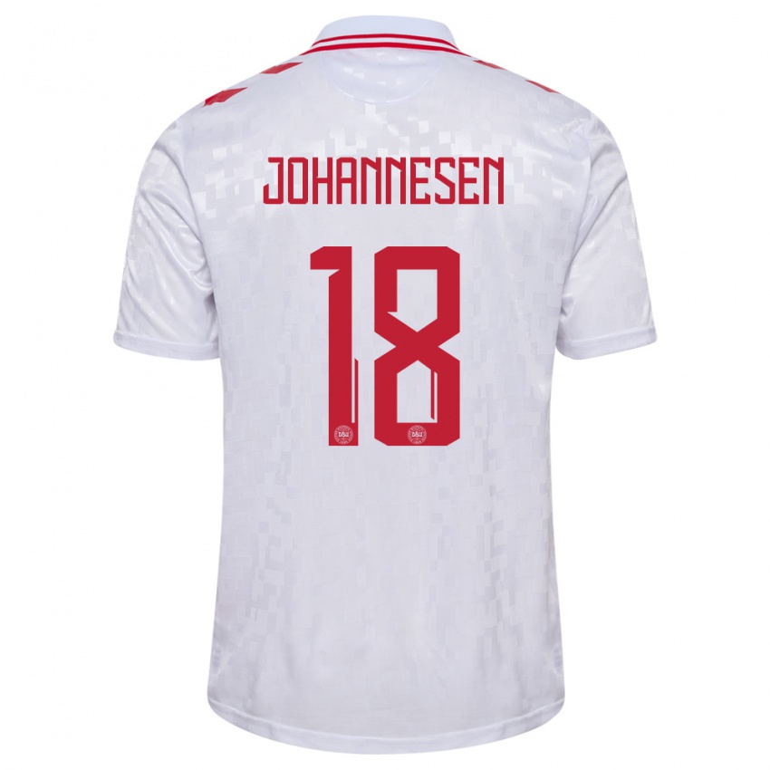 Heren Denemarken Sofus Johannesen #18 Wit Uitshirt Uittenue 24-26 T-Shirt België
