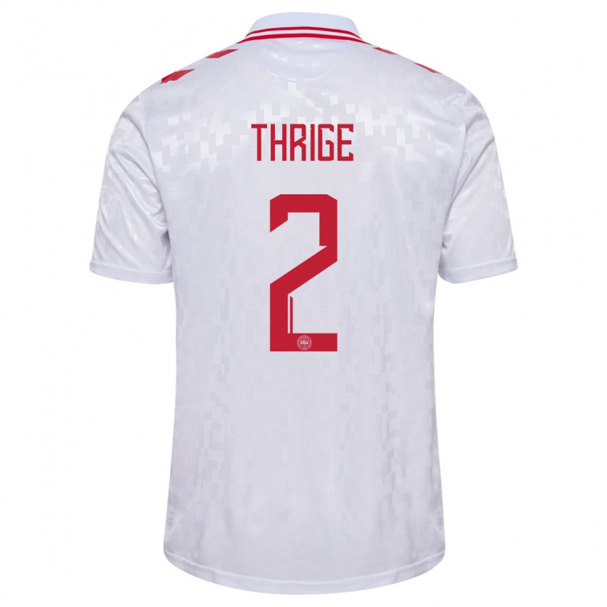 Herren Dänemark Sara Thrige #2 Weiß Auswärtstrikot Trikot 24-26 T-Shirt Belgien