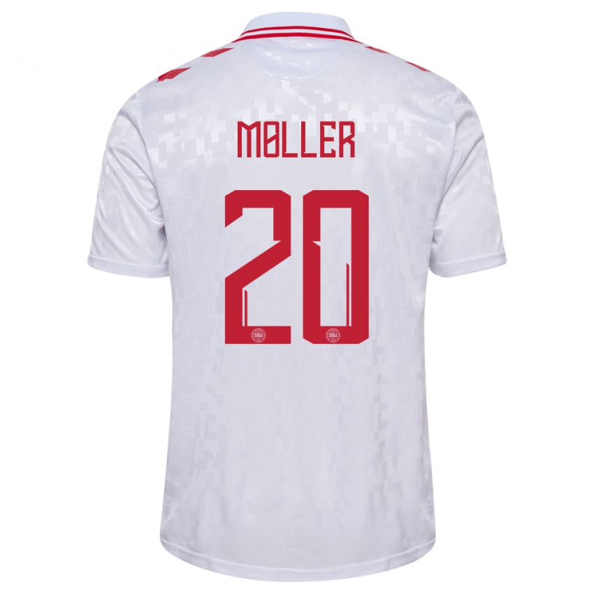 Herren Dänemark Caroline Moller #20 Weiß Auswärtstrikot Trikot 24-26 T-Shirt Belgien