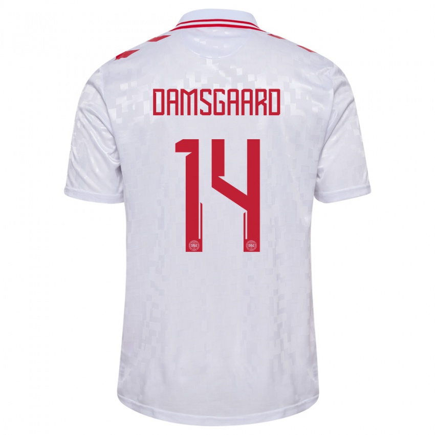 Herren Dänemark Mikkel Damsgaard #14 Weiß Auswärtstrikot Trikot 24-26 T-Shirt Belgien