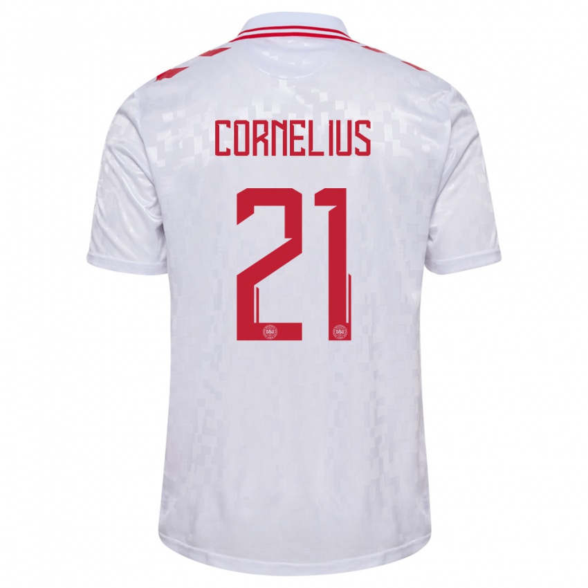 Heren Denemarken Andreas Cornelius #21 Wit Uitshirt Uittenue 24-26 T-Shirt België