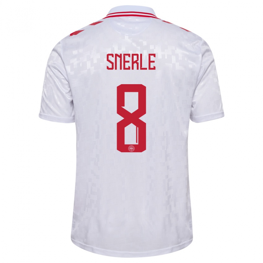 Herren Dänemark Emma Snerle #8 Weiß Auswärtstrikot Trikot 24-26 T-Shirt Belgien
