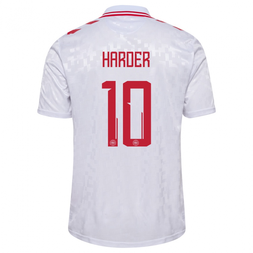 Herren Dänemark Pernille Harder #10 Weiß Auswärtstrikot Trikot 24-26 T-Shirt Belgien