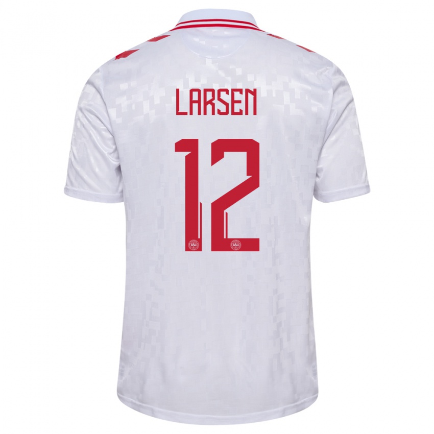 Herren Dänemark Stine Larsen #12 Weiß Auswärtstrikot Trikot 24-26 T-Shirt Belgien