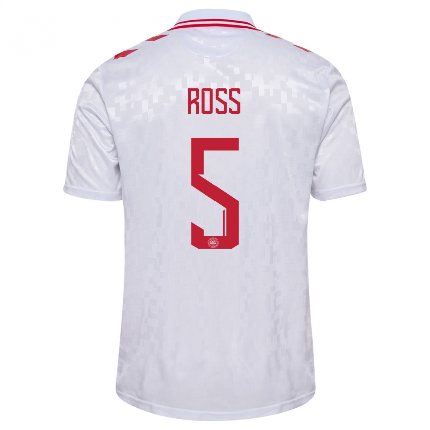 Herren Dänemark Mathias Ross #5 Weiß Auswärtstrikot Trikot 24-26 T-Shirt Belgien