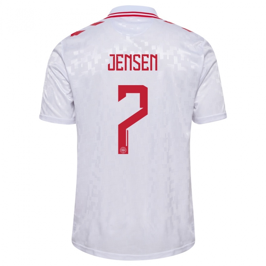 Herren Dänemark Victor Jensen #7 Weiß Auswärtstrikot Trikot 24-26 T-Shirt Belgien