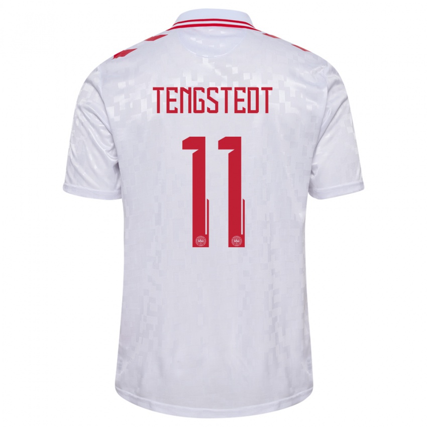 Herren Dänemark Casper Tengstedt #11 Weiß Auswärtstrikot Trikot 24-26 T-Shirt Belgien