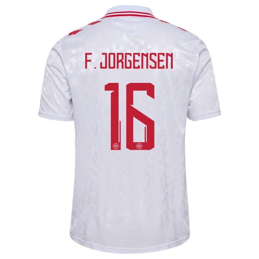 Homme Maillot Danemark Filip Jorgensen #16 Blanc Tenues Extérieur 24-26 T-Shirt Belgique