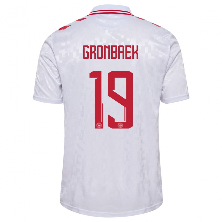 Heren Denemarken Albert Gronbaek #19 Wit Uitshirt Uittenue 24-26 T-Shirt België