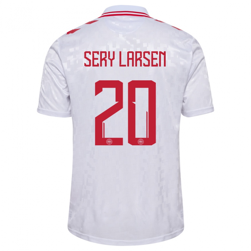 Herren Dänemark Japhet Sery Larsen #20 Weiß Auswärtstrikot Trikot 24-26 T-Shirt Belgien
