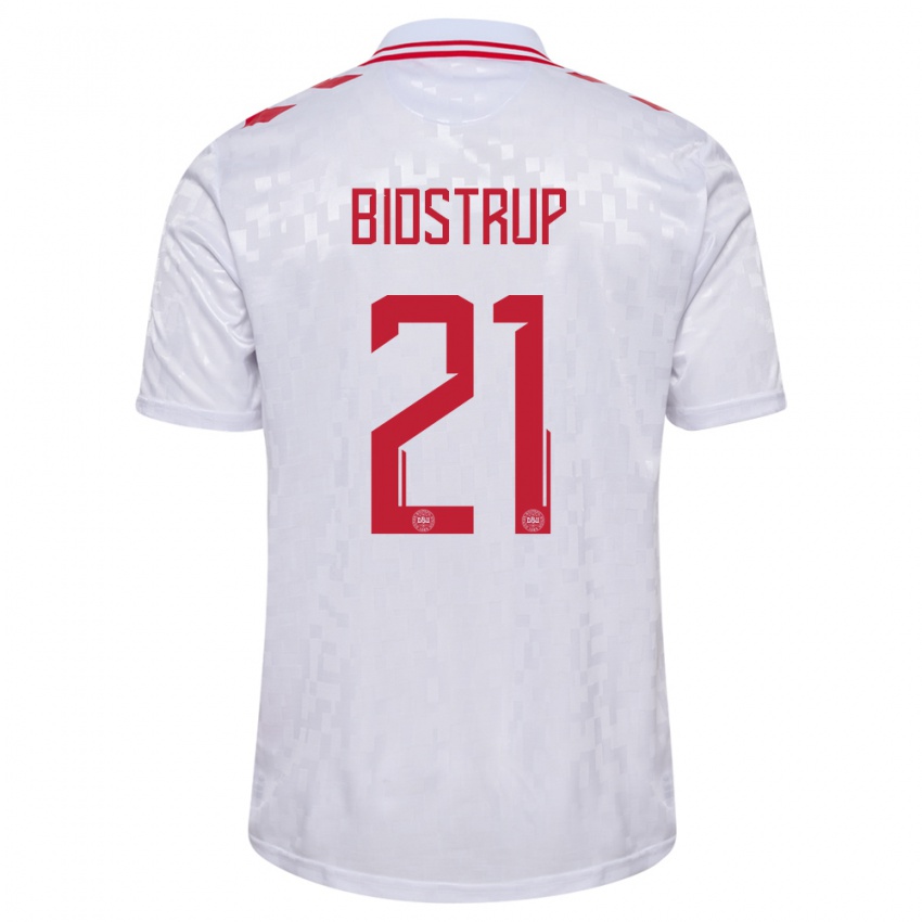 Herren Dänemark Mads Bidstrup #21 Weiß Auswärtstrikot Trikot 24-26 T-Shirt Belgien