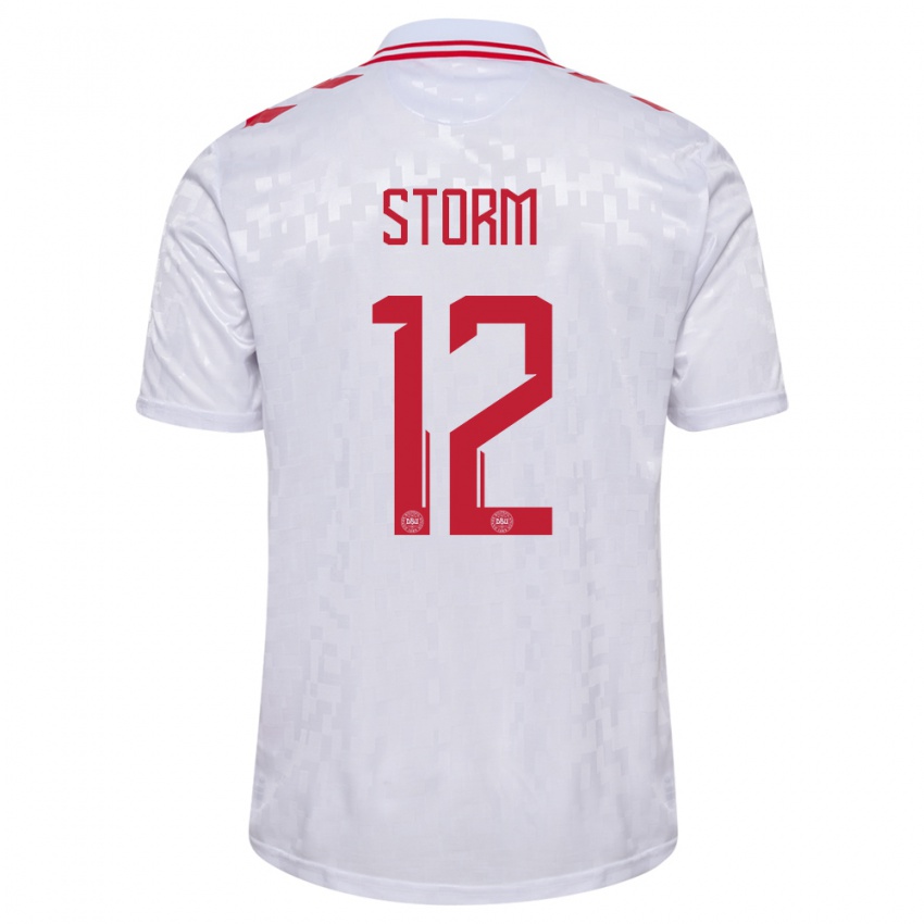 Herren Dänemark Tobias Storm #12 Weiß Auswärtstrikot Trikot 24-26 T-Shirt Belgien