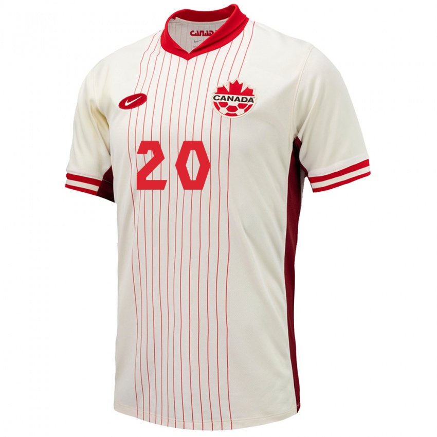 Herren Kanada Hugo Mbongue #20 Weiß Auswärtstrikot Trikot 24-26 T-Shirt Belgien