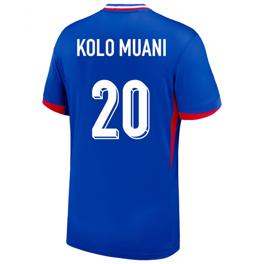 Dames Frankrijk Randal Kolo Muani #20 Blauw Thuisshirt Thuistenue 24-26 T-Shirt België