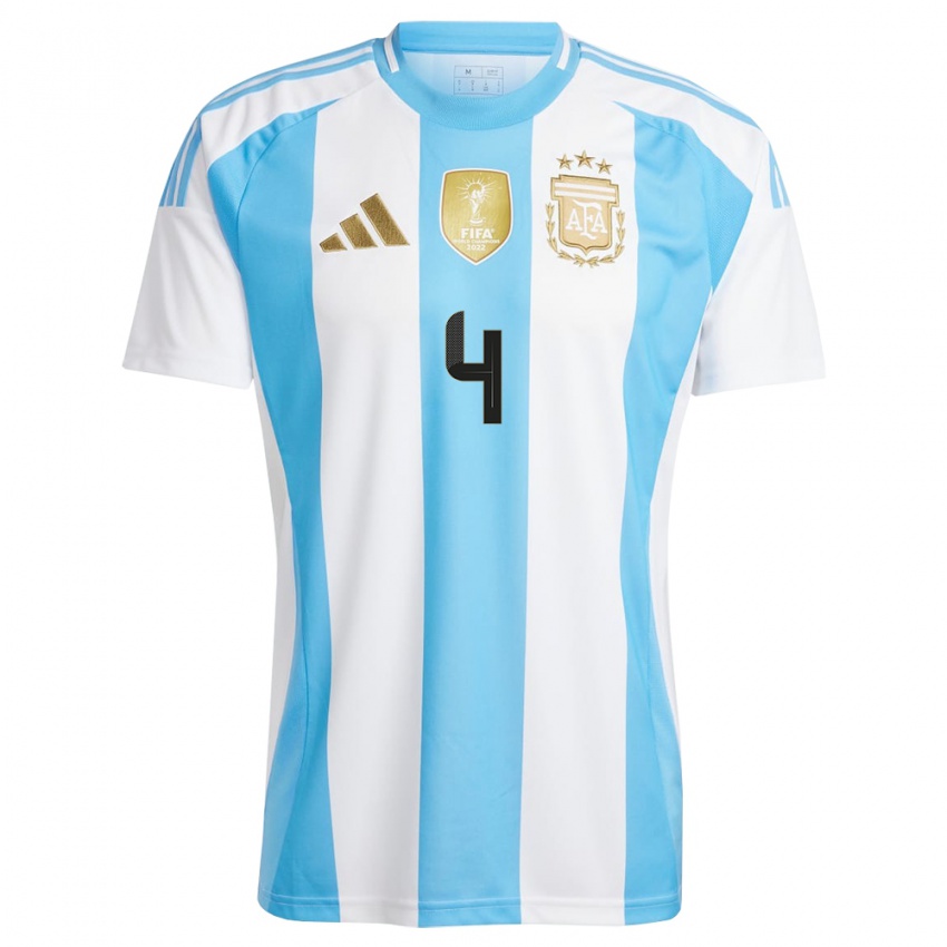 Damen Argentinien Hernan De La Fuente #4 Weiß Blau Heimtrikot Trikot 24-26 T-Shirt Belgien