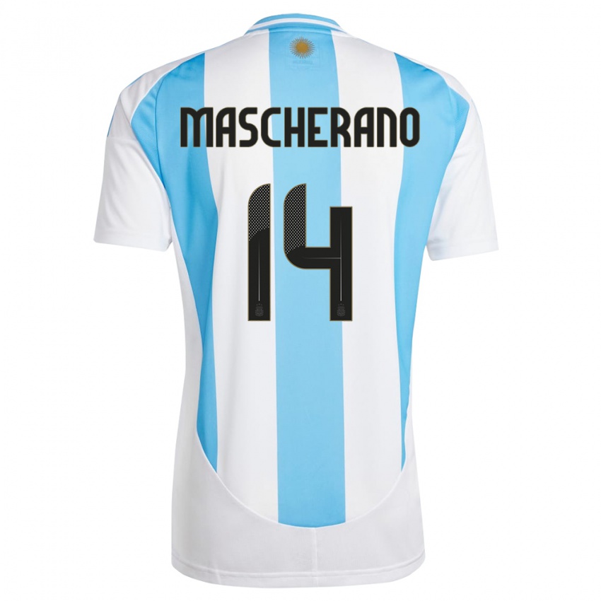 Dames Argentinië Javier Mascherano #14 Wit Blauw Thuisshirt Thuistenue 24-26 T-Shirt België