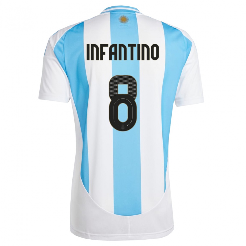 Femme Maillot Argentine Gino Infantino #8 Blanc Bleu Tenues Domicile 24-26 T-Shirt Belgique