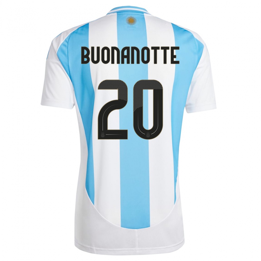 Femme Maillot Argentine Facundo Buonanotte #20 Blanc Bleu Tenues Domicile 24-26 T-Shirt Belgique