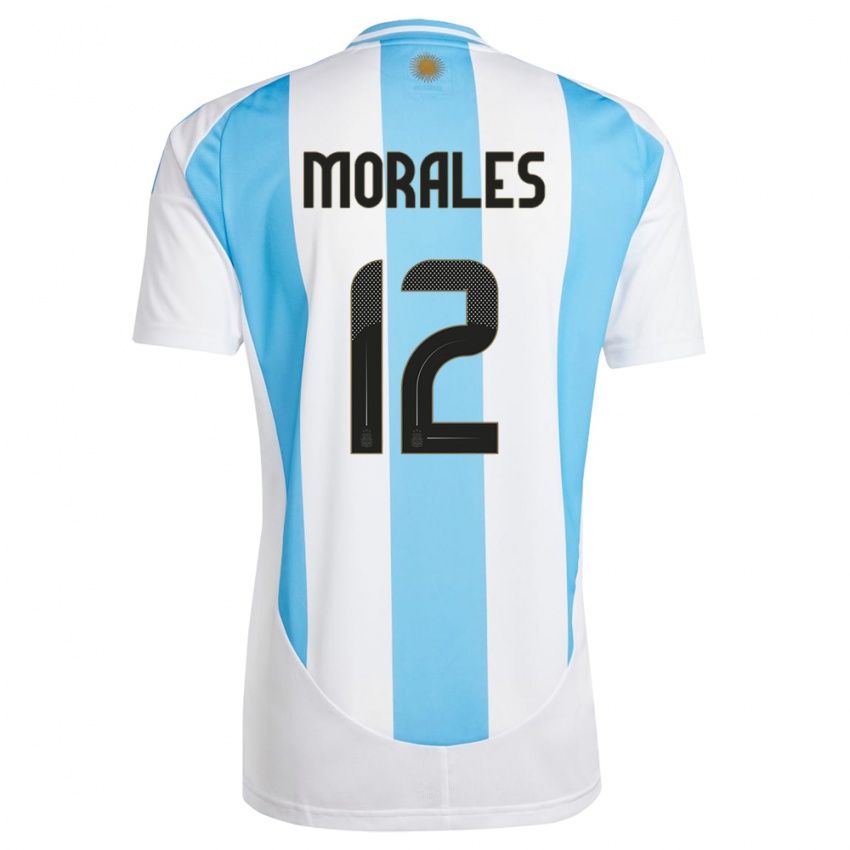 Dames Argentinië Lautaro Morales #12 Wit Blauw Thuisshirt Thuistenue 24-26 T-Shirt België