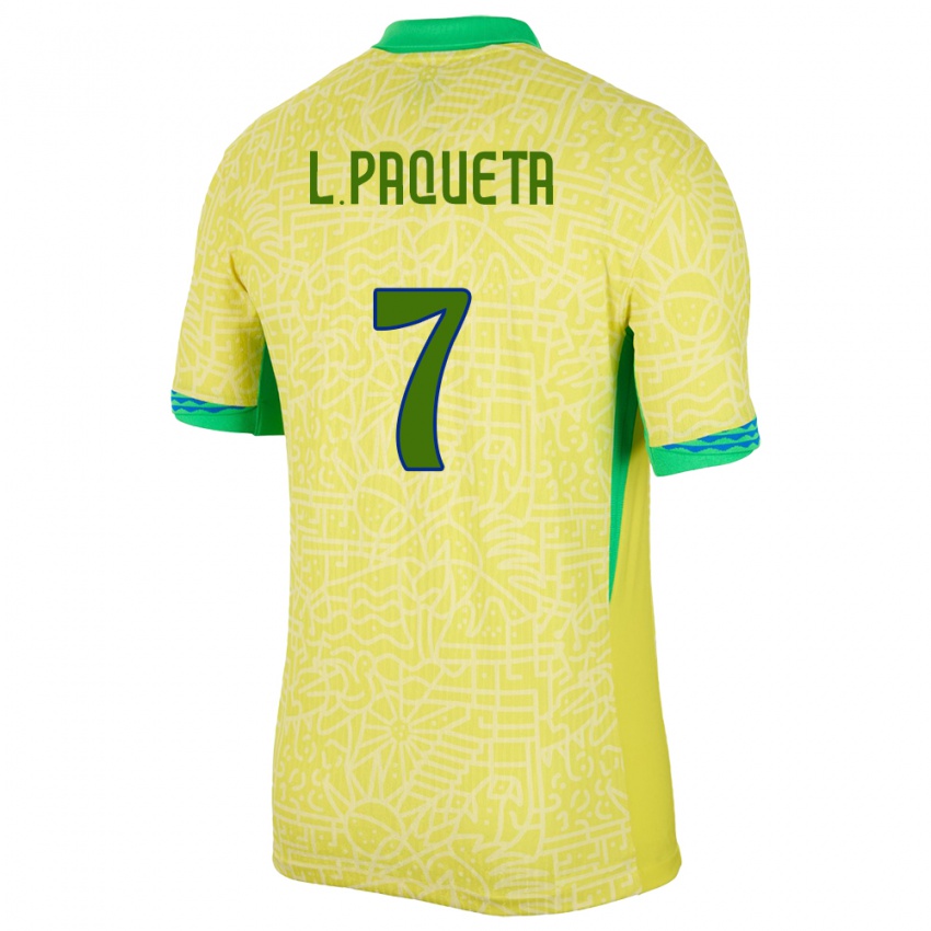 Dames Brazilië Lucas Paqueta #7 Geel Thuisshirt Thuistenue 24-26 T-Shirt België