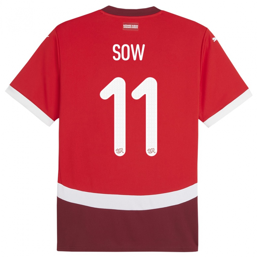 Dames Zwitserland Coumba Sow #11 Rood Thuisshirt Thuistenue 24-26 T-Shirt België